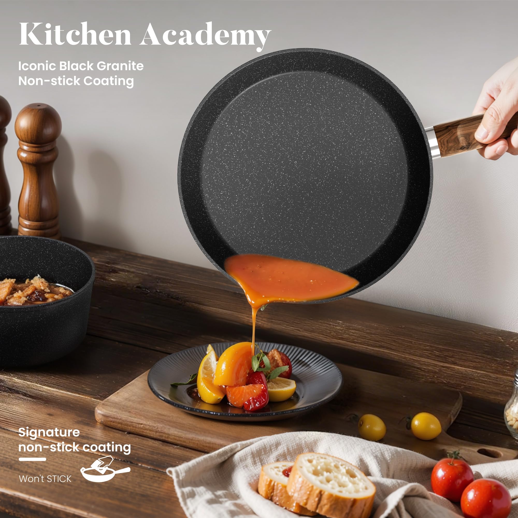 kitchen academy lot poele et casserole induction, set poele et casserole induction 12 pièces batterie de cuisine avec couvercle, revêtement antiadhésif kitchen academy lot poele et casserole induction, set poele et casserole induction 12 pièces batterie de cuisine avec couvercle, revêtement antiadhésif