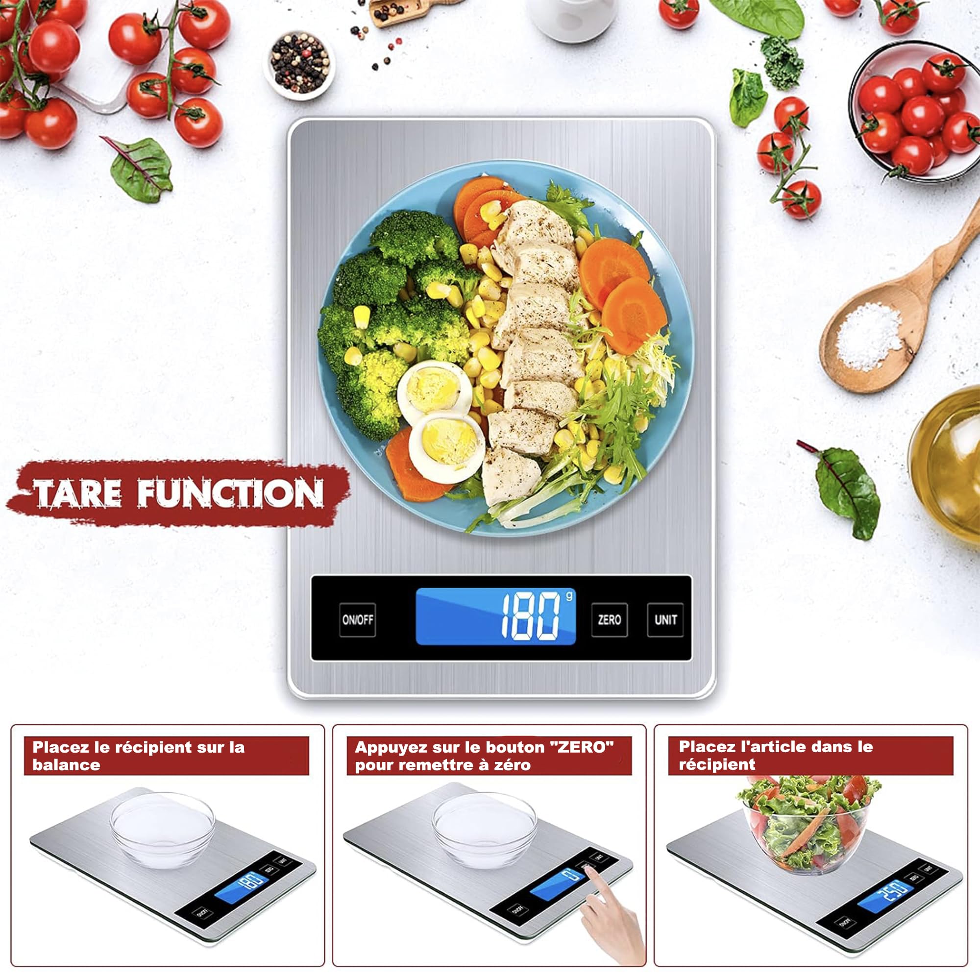 balance de cuisine numérique 15 kg avec écran lcd + acier inoxydable + verre trempé précision jusqu'à 1 g g/kg/lb:oz/ml/fl'oz type c ou piles balance de cuisine numérique 15 kg avec écran lcd + acier inoxydable + verre trempé précision jusqu'à 1 g g/kg/lb:oz/ml/fl'oz type c ou piles